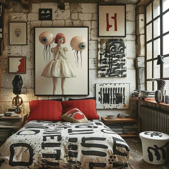 Original Monster Movie Girl Art Print + Digital Copy, Gothic Surreal - Picture 3 of 8